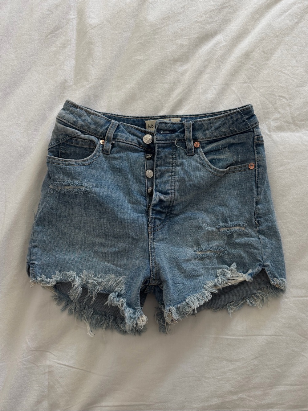 We The Free Distressed Light Blue High-Rise Denim Shorts